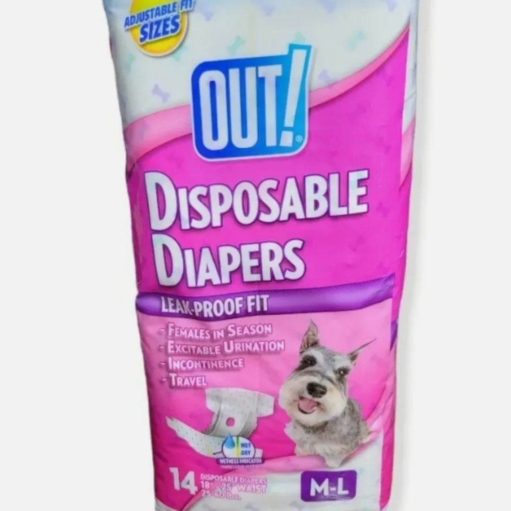 OUT! 14 DISPOSABLE DOG DIAPERS M-L Medium / Large 18-25